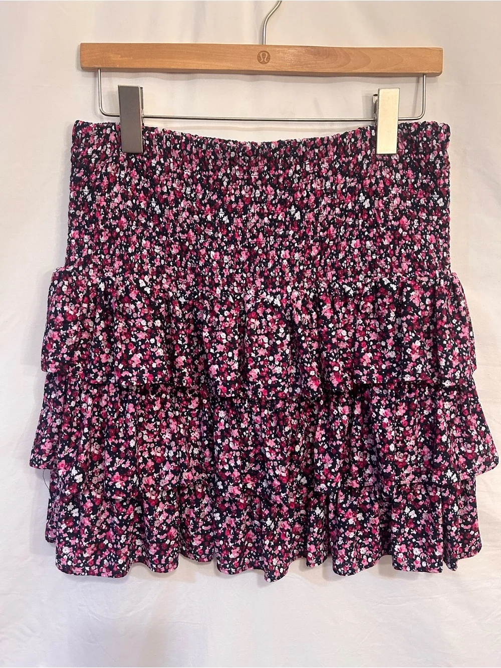 Michael Kors Black Mini Skirt with Pink Floral Ruffles